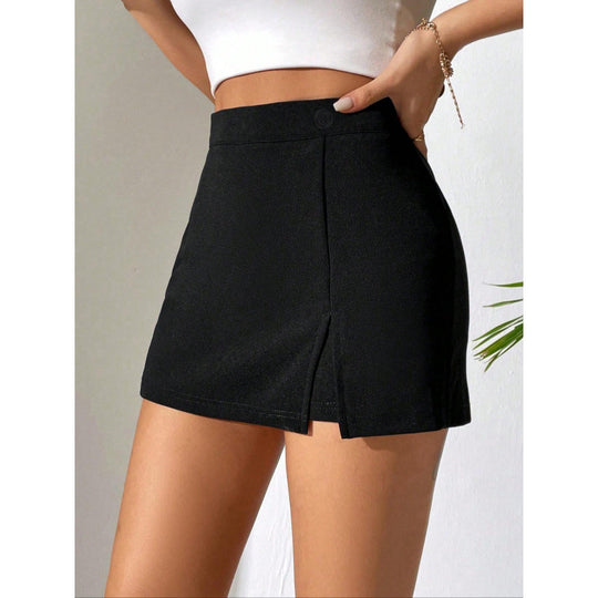 Damen Minirock mit schrägem Schnitt und Knopfdetails EB