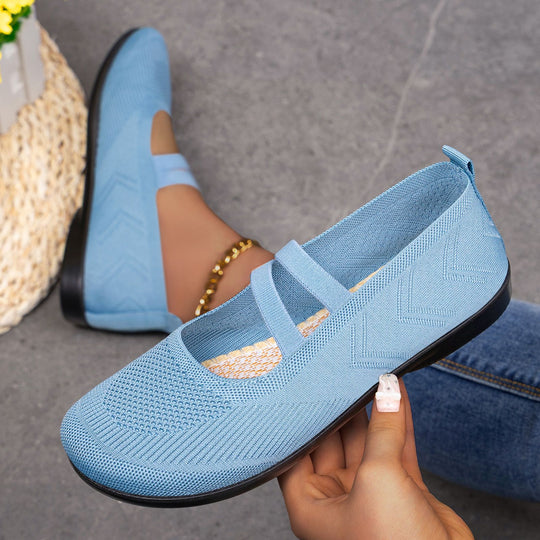 Damen bequeme Ballerinas mit elastischen Riemen und atmungsaktiver Mesh-Oberfläche EB