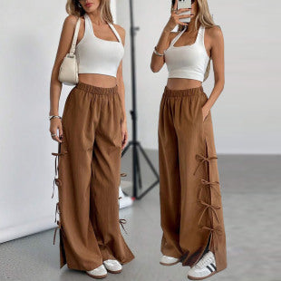 Damen weite Freizeithose mit seitlichen Schnürdetails EB