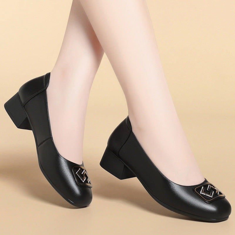 Damen Elegante Ballerinas mit modischem Schmuckdetail und bequemem Blockabsatz EB