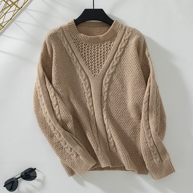 Damen Strickpullover mit modernem V-Ausschnitt und Zopfdesign EB