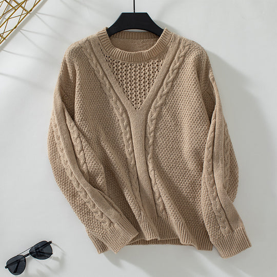 Damen Strickpullover mit modernem V-Ausschnitt und Zopfdesign EB