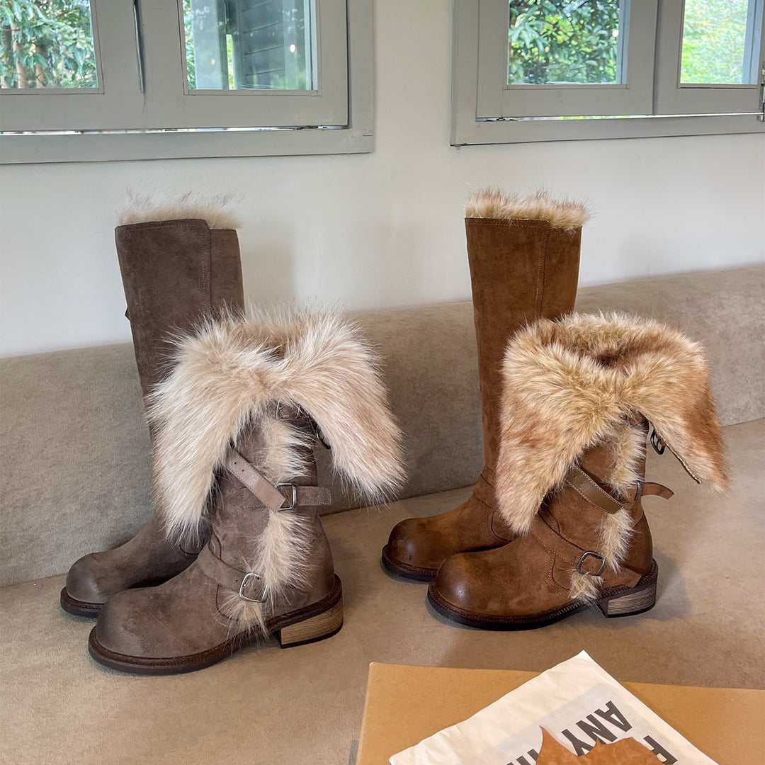 Damen Winterstiefel mit modischem Kunstfellkragen und robustem Profil EB