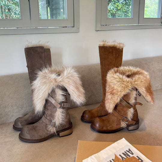 Damen Winterstiefel mit modischem Kunstfellkragen und robustem Profil EB