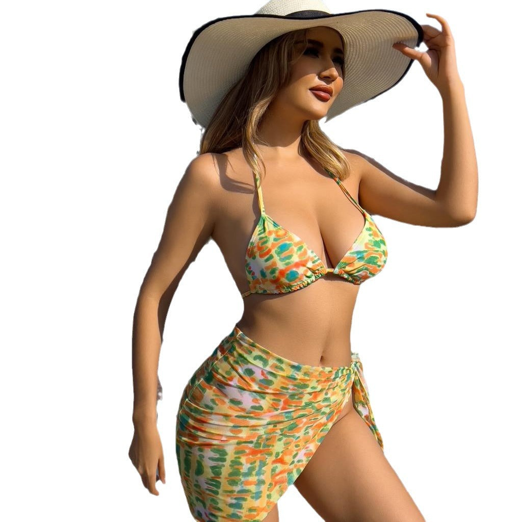 Damen Triangel-Bikini mit modischem Karomuster und praktischer Wickelrobe EB