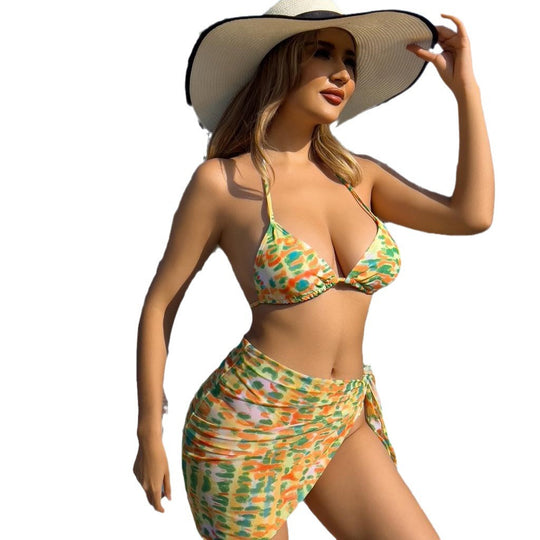Damen Triangel-Bikini mit modischem Karomuster und praktischer Wickelrobe EB