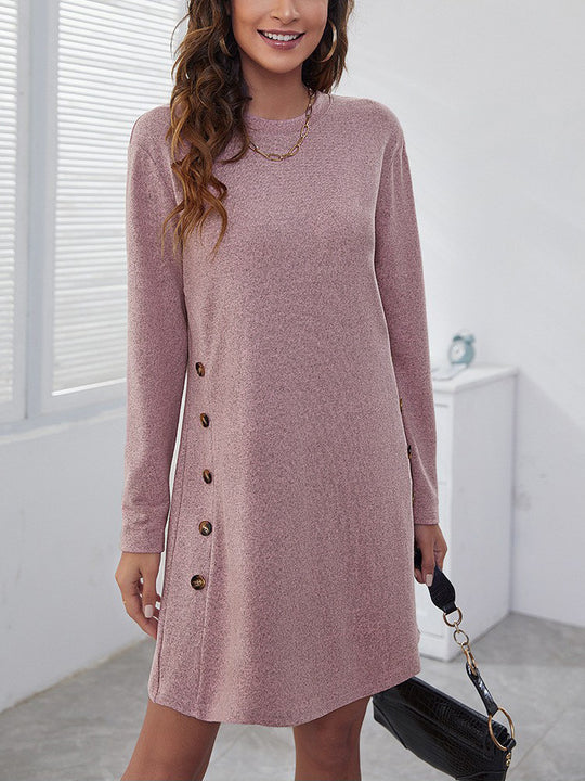 Damen Sweatkleid mit Knopfleiste und langen Ärmeln EB