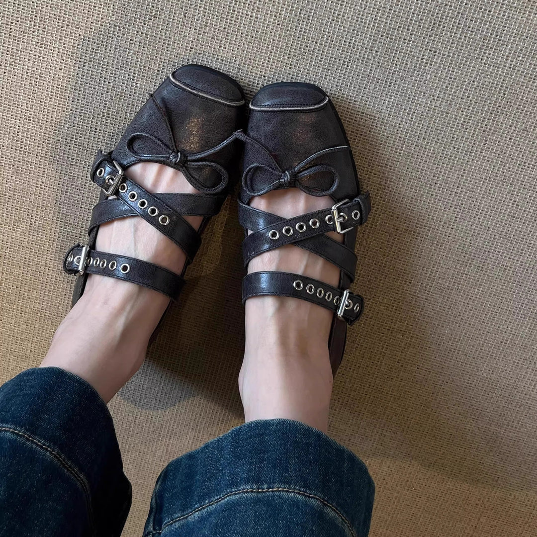 Damen Ballerina-Schuhe mit raffinierten Schnallen und elegantem Schleifendesign EB