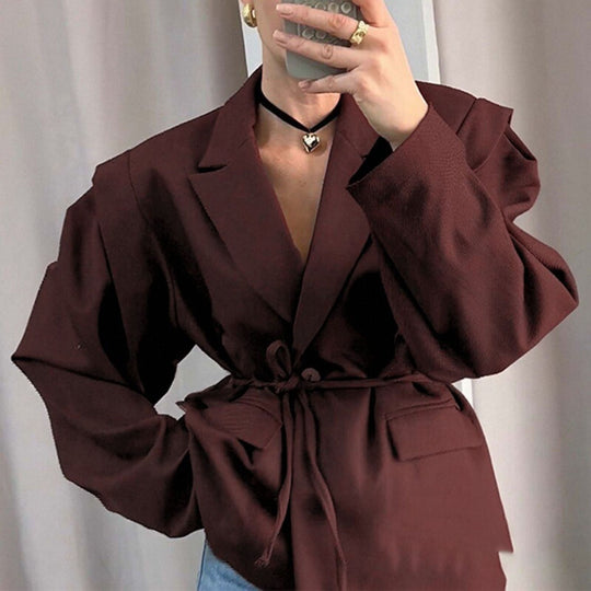Damen nan taillierter Blazer mit Bindegürtel und Oversize-Ärmeln EB