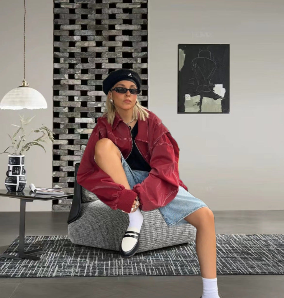 Damen modische Jacke mit trendigen Stickdetails und lässigem Schnitt EB
