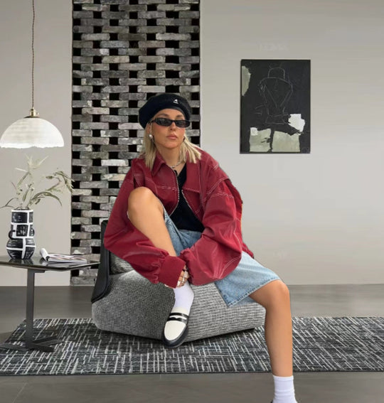 Damen modische Jacke mit trendigen Stickdetails und lässigem Schnitt EB