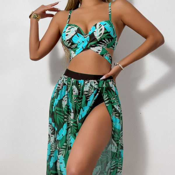 Damen Zweiteiler Bademode mit hohem Beinausschnitt und floralem Design EB