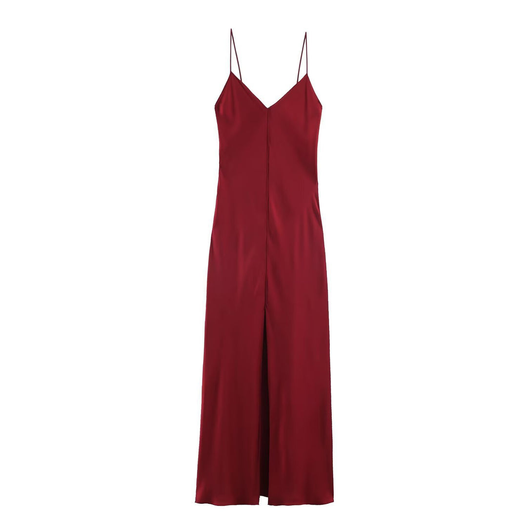 Damen elegantes Maxikleid mit schickem V-Ausschnitt und seitlichem Schlitz EB