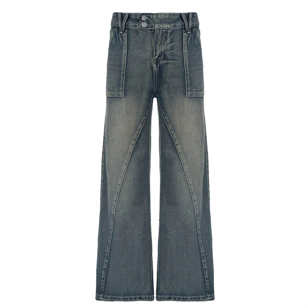 Damen nan weite Low-Rise Baggy-Jeans mit markanten V‑Nahtpaneelen und aufgesetzten Fronttaschen EB