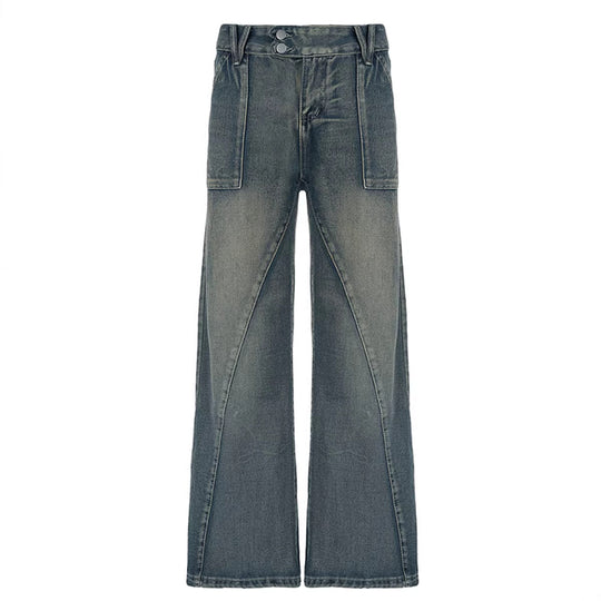 Damen nan weite Low-Rise Baggy-Jeans mit markanten V‑Nahtpaneelen und aufgesetzten Fronttaschen EB