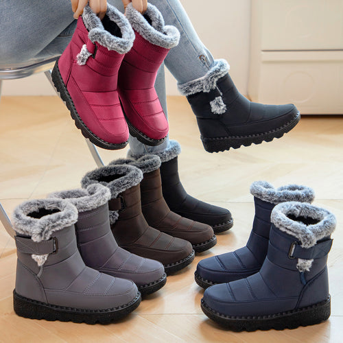 Damen Warmgefütterte Winterstiefel mit rutschfester Sohle und verstellbarem Riemen EB