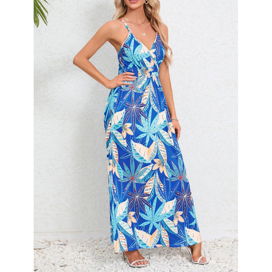 Damen Maxikleid mit floralem Design und schmalen Trägern EB