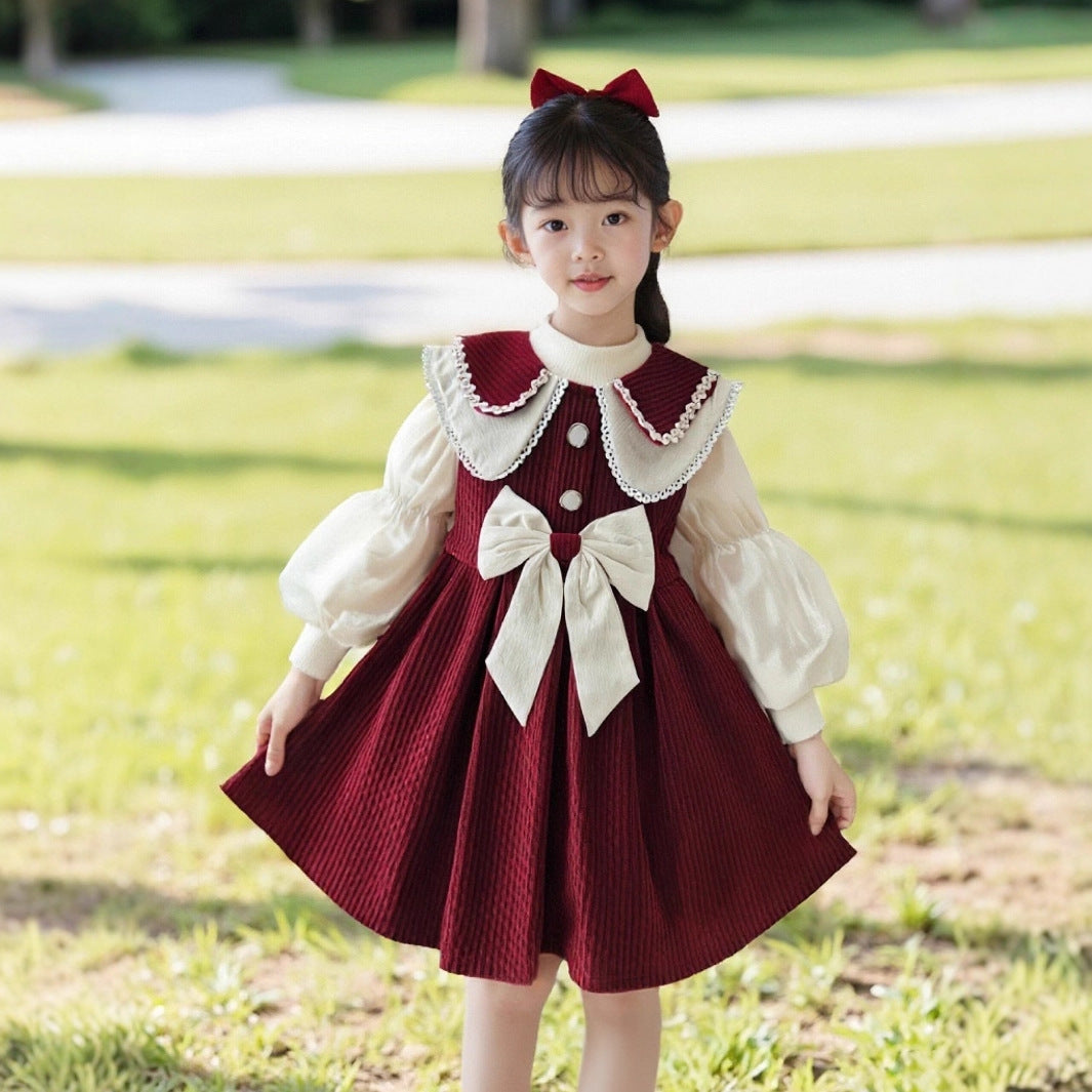 Mädchen Kleid mit festlichem Kragen und Schleifendetail EB