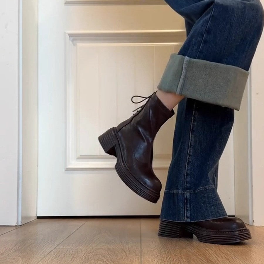 Damen Stiefeletten mit komfortablem Plateau und modischem Schnürdesign EB