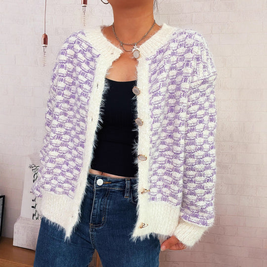 Damen gemütlicher Strickcardigan mit dekorativem Knopfdesign EB