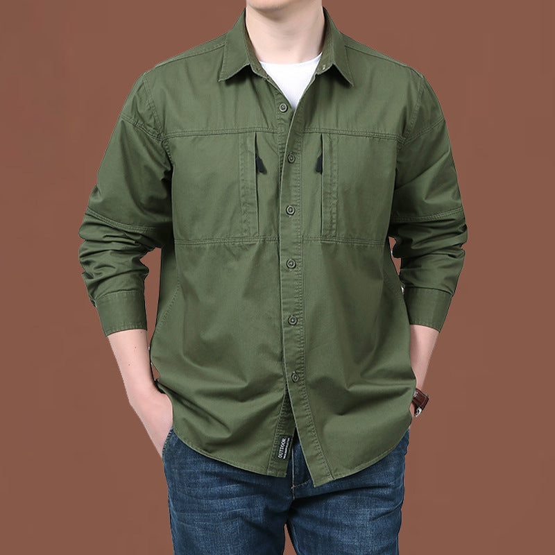 Herren nan leichtes Baumwoll-Utility-Overshirt mit zwei verdeckten Brusttaschen und klassischem Kentkragen EB