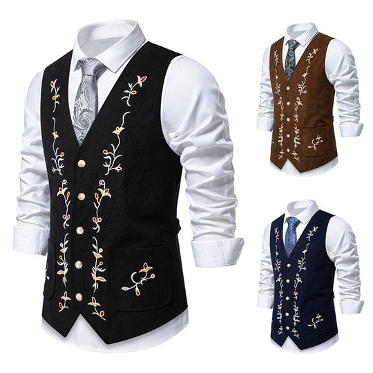 Herren elegante Weste mit floralem Stickdesign EB