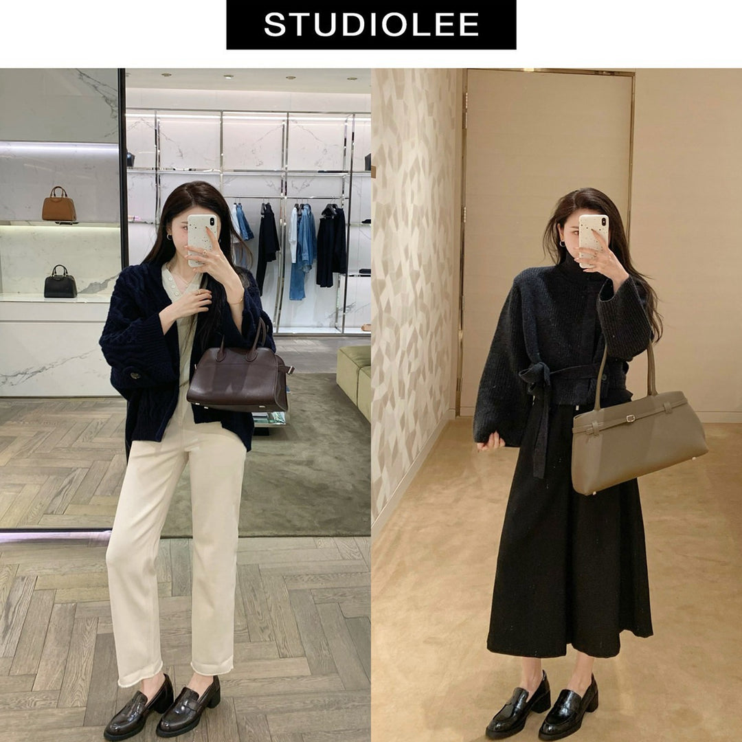 Damen modische Loafers mit glänzender Oberfläche und komfortablem Blockabsatz EB