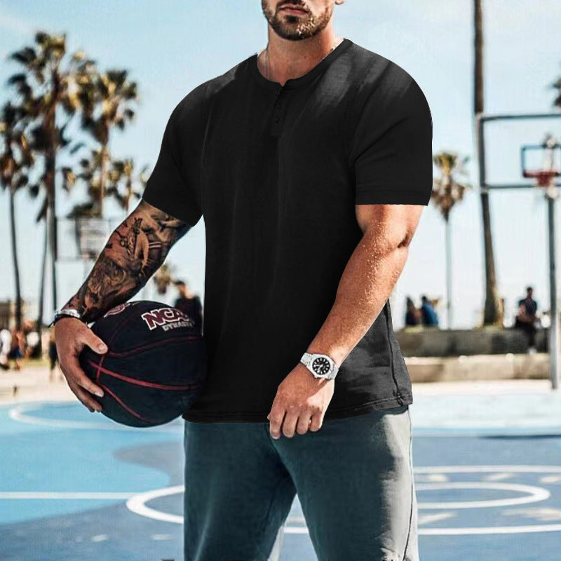 Herren lässiges Kurzarm-Henley-Shirt mit hochwertigem Baumwoll-Mix und praktischem Knopfdesign EB