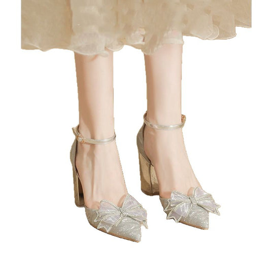 Damen elegante High Heels mit funkelndem Schleifendesign EB