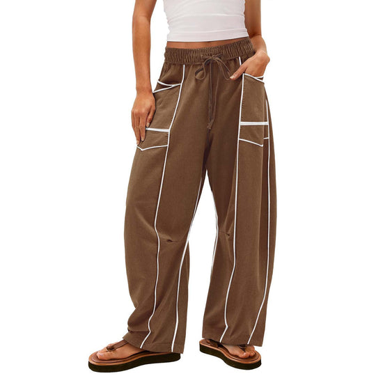 Damen nan weite Lounge-Hose mit Kordelzug, Kontrastpaspelierung und Cargo-Taschen EB