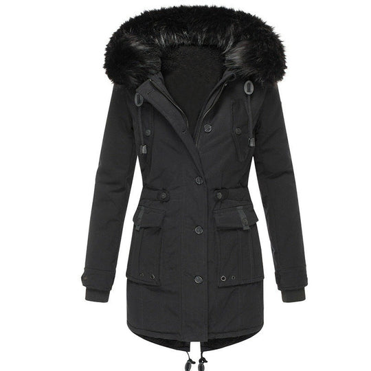 EB | Lange Winterjacke mit Knopfverschluss für Damen Ideal für Die Kalte Saison