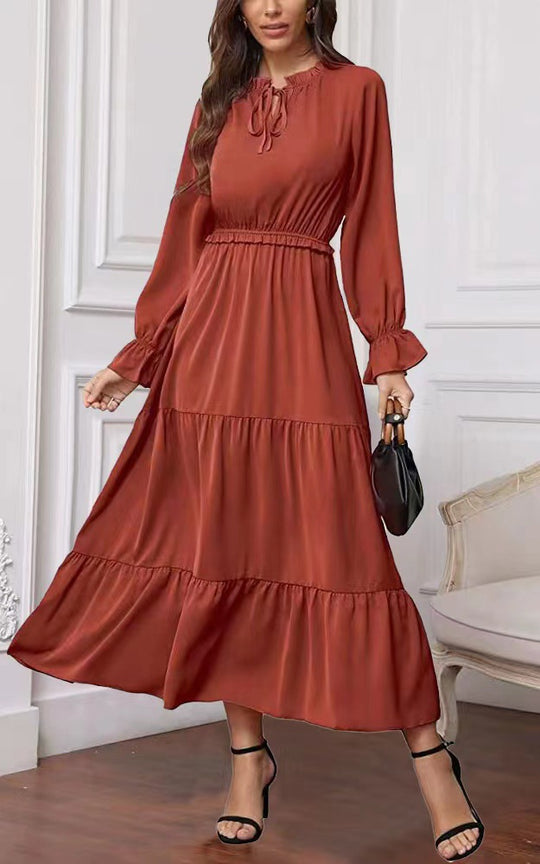 Damen Maxikleid mit voluminösen Ärmel- und Rüschendetails EB