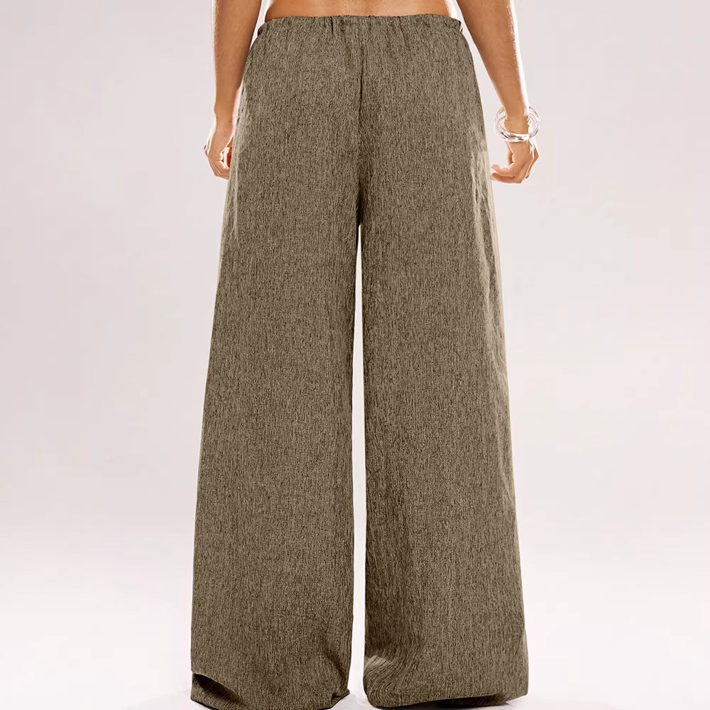 Damen Weite Leinenhose mit elastischem Bund und dekorativen Kordeldetails EB