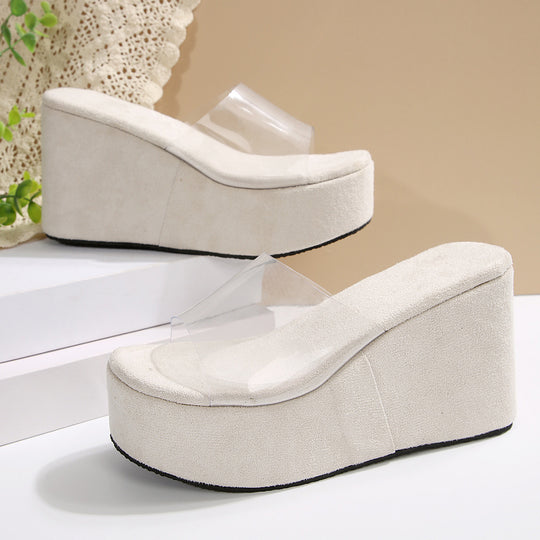 Damen Wedge-Pantoletten mit transparentem Riemendesign und komfortablem Fußbett EB