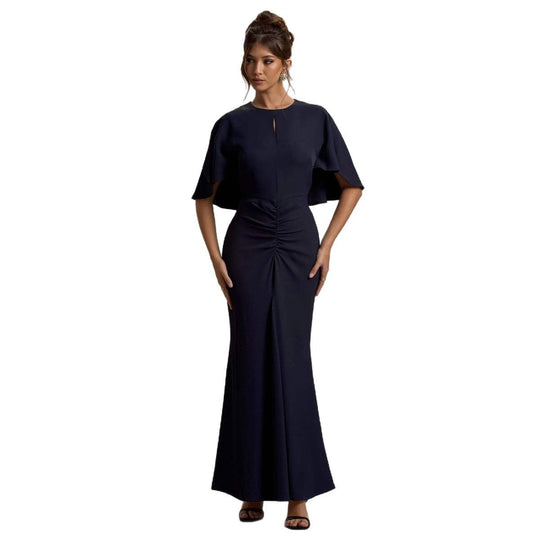 Damen Elegantes Abendkleid mit voluminösen Ärmeln und raffiniertem Wickeldetail EB