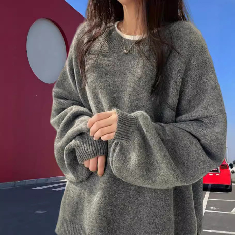 Damen Oversized Strickpullover mit eleganten Puffärmeln und modernem Design EB