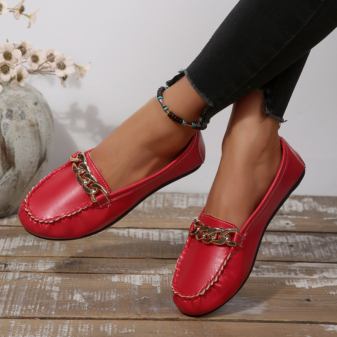 Damen Mokassin-Slipper mit elegantem Ketten-Detail EB
