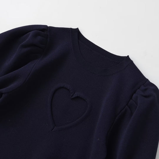 Damen Baumwollpullover mit herzförmigem Ausschnitt und modischen Puffärmeln EB