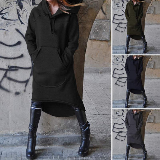Damen nan Oversize Kapuzenkleid mit hohem Rückensaum, Kängurutasche und lässigem Streetstyle-Schnitt EB