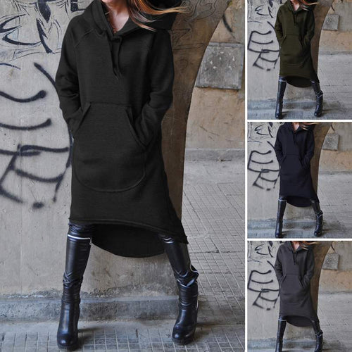 Damen nan Oversize Kapuzenkleid mit hohem Rückensaum, Kängurutasche und lässigem Streetstyle-Schnitt EB