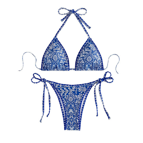 Damen Triangel-Bikini mit verstellbaren Bändern und floralem Design EB