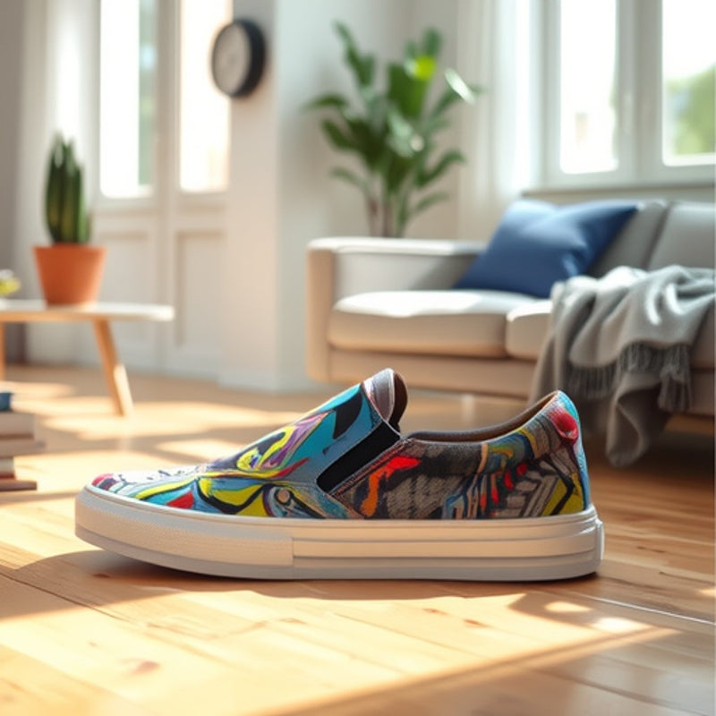 Damen Slip-On Sneakers mit kreativem Grafikdesign EB