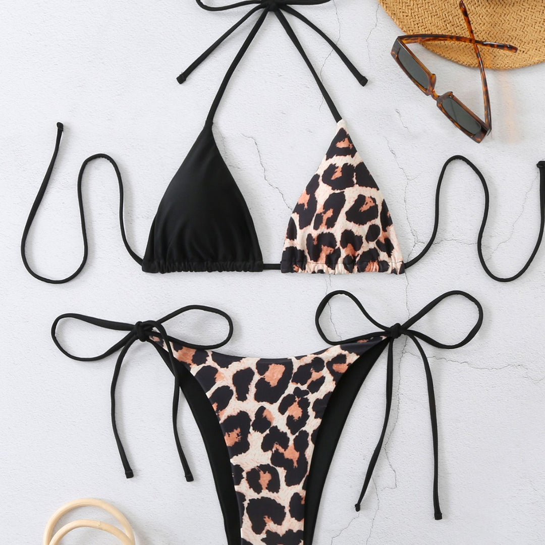 Damen Triangel-Bikini mit modernem Leo-Print und verstellbaren Bindebändern EB
