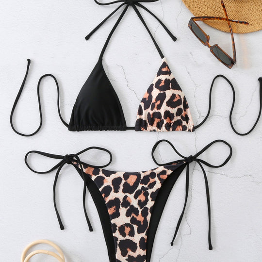 Damen Triangel-Bikini mit modernem Leo-Print und verstellbaren Bindebändern EB