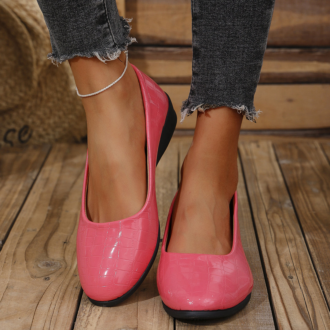 Damen elegante Ballerinas mit glänzender Krokodilprägung EB