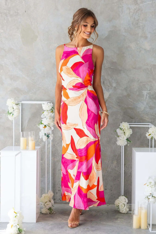 Damen Maxikleid mit modernem floralem Design und elegantem Schnitt EB