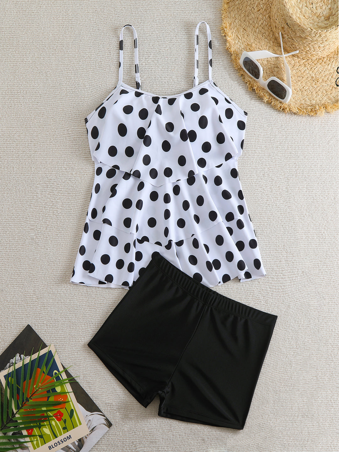 Damen Tankini-Set mit schickem Polka-Dot-Oberteil und bequemen Shorts EB
