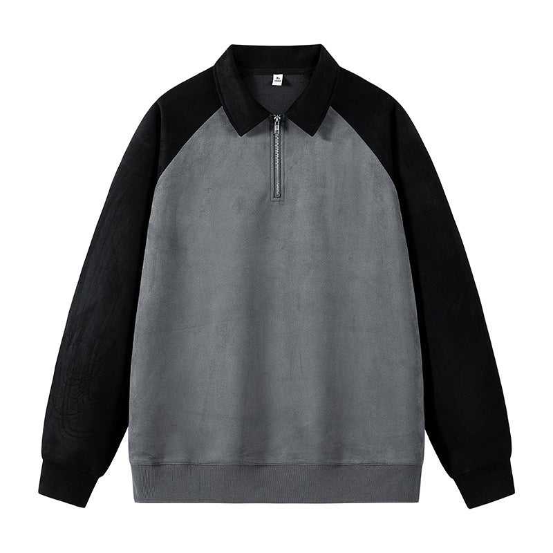 Damen stylischer Sweat-Pullover mit Kragen und halbseitigem Reißverschluss EB