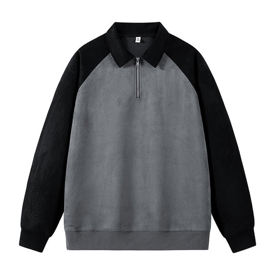 Damen stylischer Sweat-Pullover mit Kragen und halbseitigem Reißverschluss EB