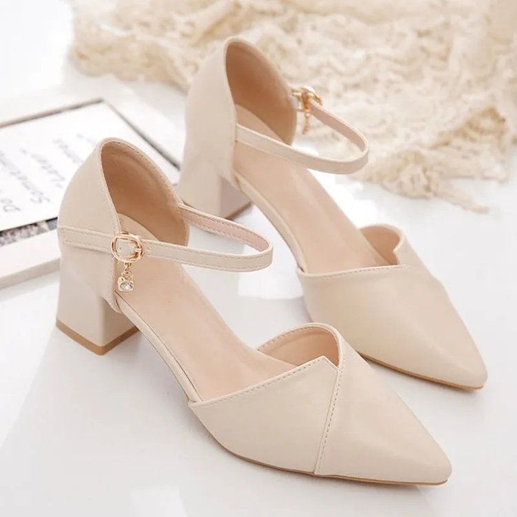 Damen elegante Halbschuhe mit modischer Schnallenverzierung und stabilen Blockabsatz EB